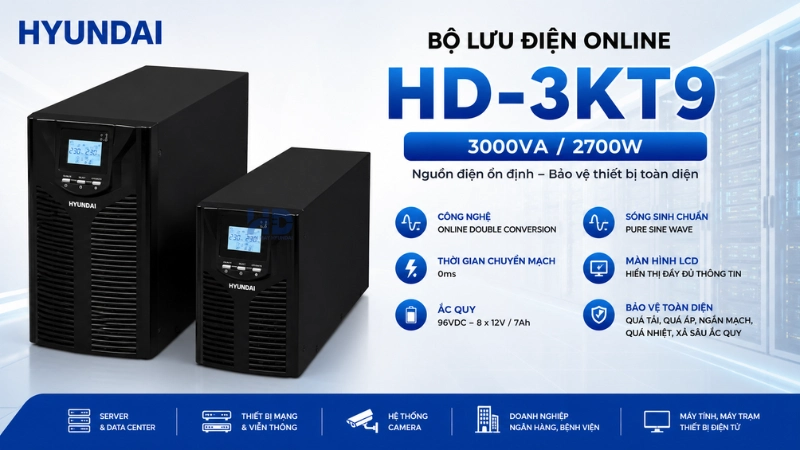 Bộ lưu điện Online Hyundai HD-3KT9 3kVA chính hãng