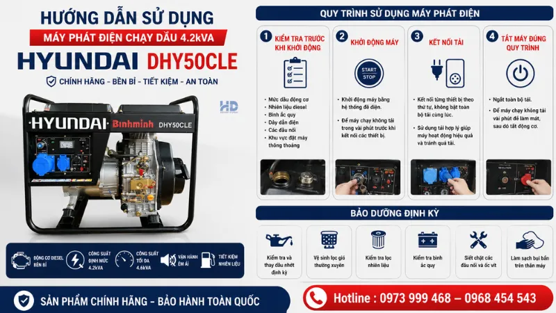 Máy phát điện chạy dầu 4.2kVA Hyundai DHY50CLE chính hãng