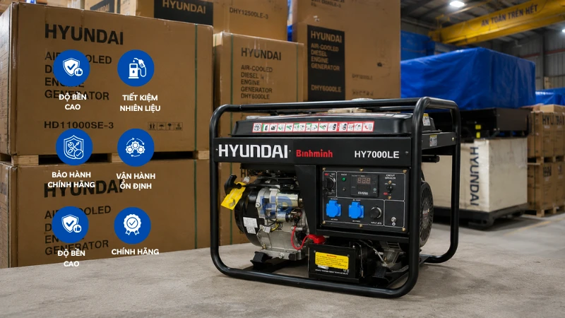 Máy phát điện chạy xăng 5kVA Hyundai HY7000LE