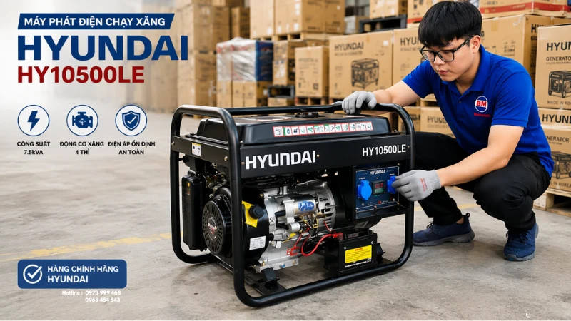 Máy phát điện Hyundai HY10500LE công suất 7.5kVA, Công suất tối đa 8.2 kVA