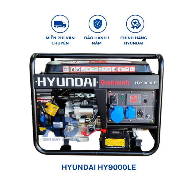Máy phát điện chạy xăng công suất tối đa 6.6kVA HYUNDAI HY9000LE chính hãng, vận hành mạnh mẽ, tiết kiệm nhiên liệu, phù hợp cho gia đình và doanh nghiệp.