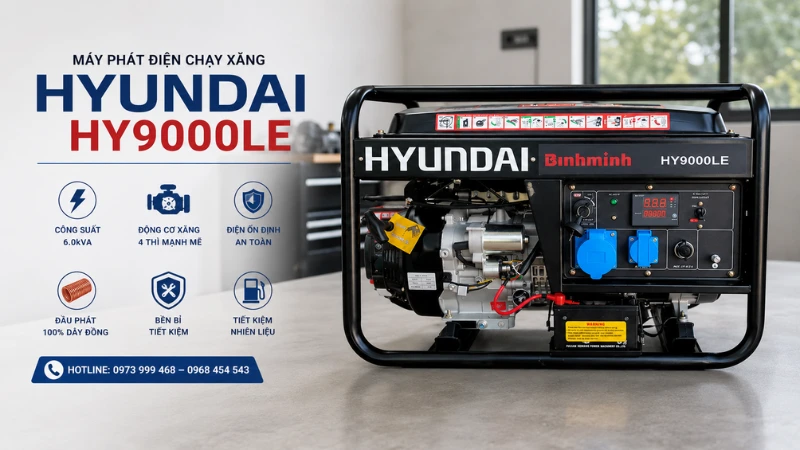 Máy phát điện chạy xăng 6kVA Hyundai HY9000LE chính hãng