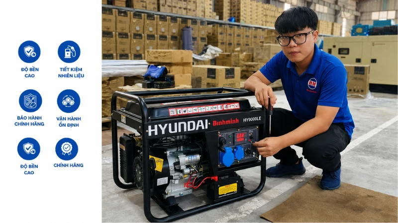 Máy phát điện chạy xăng 6kVA Hyundai HY9000LE chính hãng