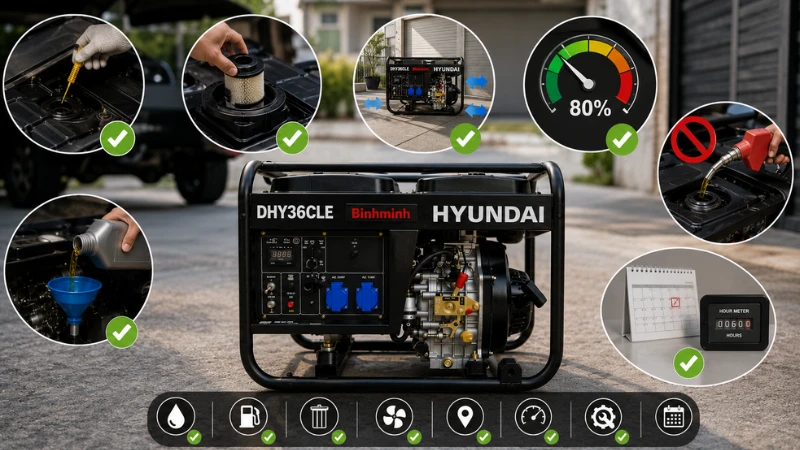 Máy phát điện chạy dầu 2.7kVA Hyundai dhy36cle chính hãng