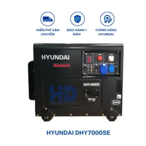 Máy phát điện diesel vỏ chống ồn công suất tối đa 6.5KVA HYUNDAI DHY7000SE chính hãng, vận hành êm ái, tiết kiệm nhiên liệu, phù hợp cho gia đình và doanh nghiệp.