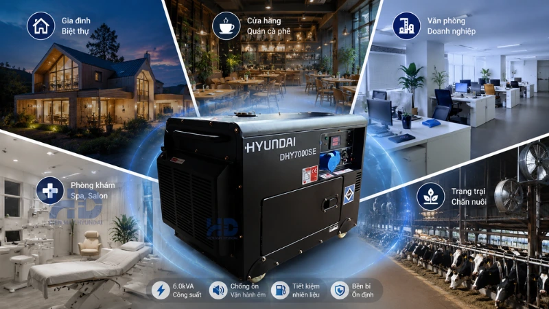 Máy phát điện Hyundai DHY7000SE phù hợp sử dụng ở đâu? - Ở ngay đây ạ