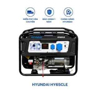 Máy phát điện chạy xăng Hyundai HY65CLE công suất tối đa 5.0 KVA chính hãng, tiết kiệm nhiên liệu, vận hành ổn định, phù hợp cho gia đình và cửa hàng.