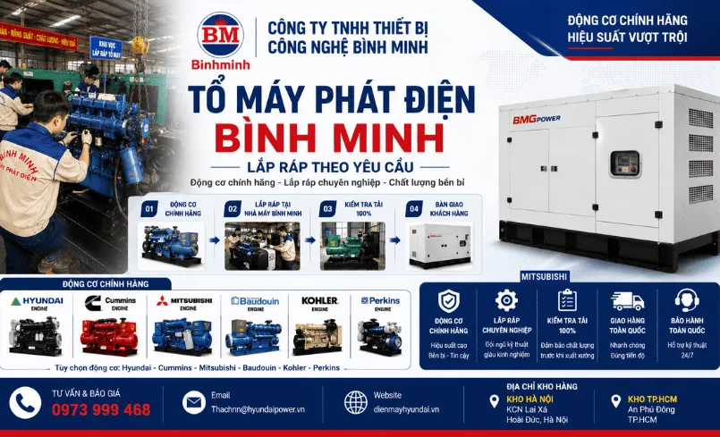 Máy phát điện lắp ráp Bình Minh động cơ chính hãng