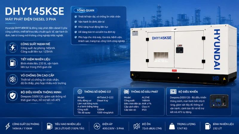máy phát điện Hyundai DHY145KSE chính hãng