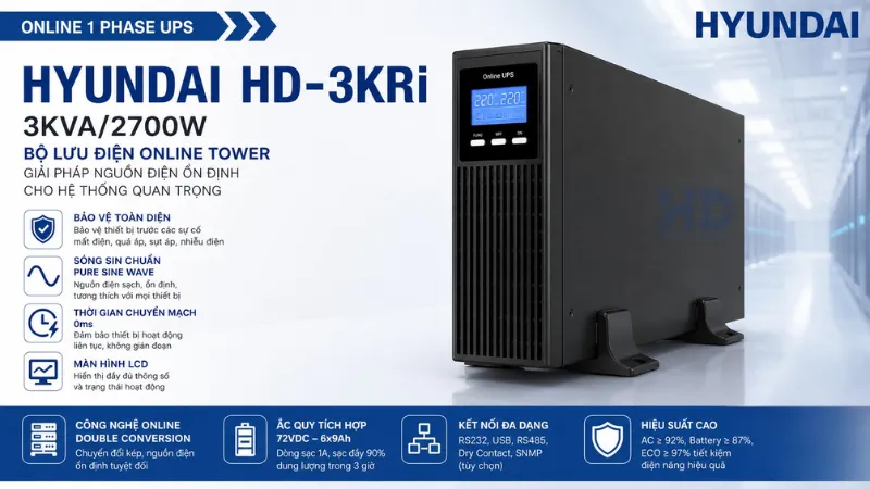 Bộ lưu điện Online Hyundai HD-3KRi 3KVA/2700W chính hãng