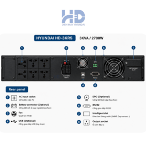 Bộ lưu điện Online Hyundai HD-3KRS 3KVA – Nguồn điện dự phòng ổn định cho hệ thống quan trọng