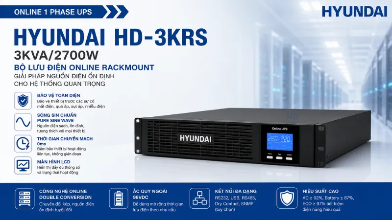 Bộ lưu điện Online Hyundai HD-3KRS