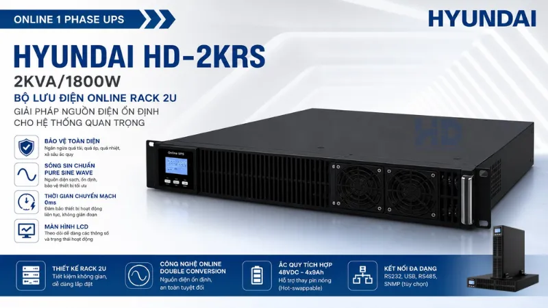 Bộ lưu điện Online Hyundai HD-2KRS 2KVA/1800W chính hãng