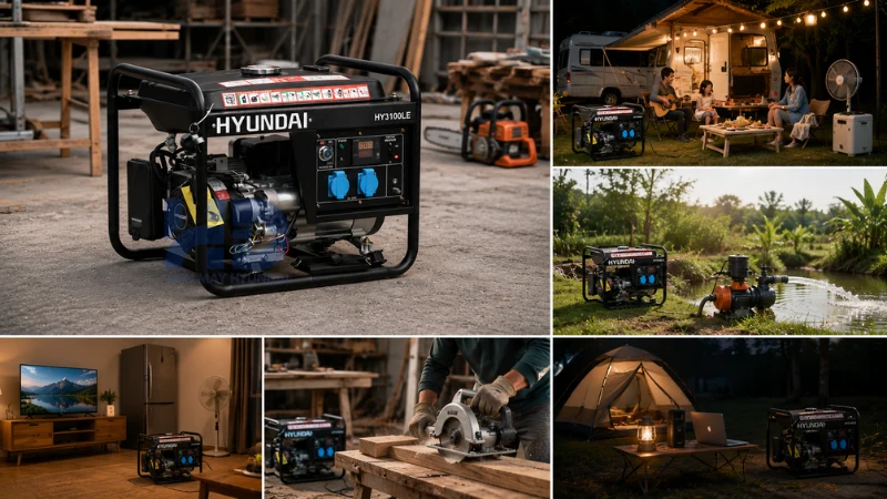 Ứng dụng của máy phát điện chạy xăng 2.5kVA Hyundai HY3100LE chính hãng