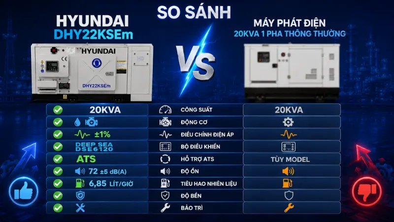 So sánh Hyundai DHY22KSEm với các dòng máy phát điện cùng phân khúc