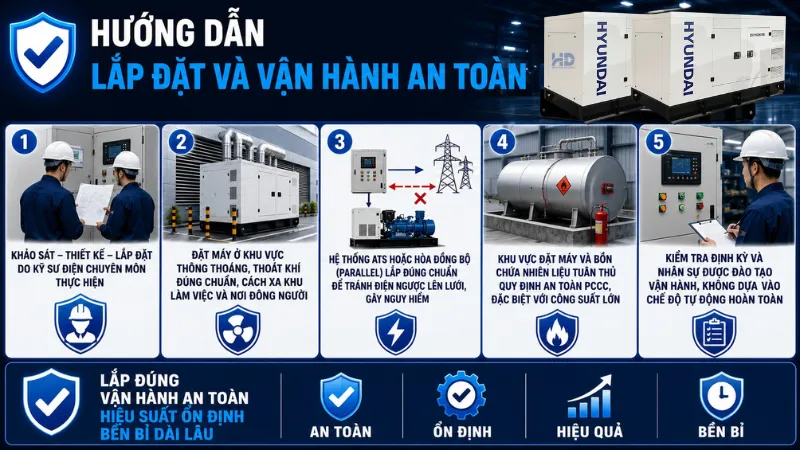 Hướng dẫn lắp máy phát điện hyundai an toàn trong công nghiệp