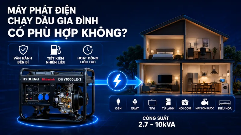 Máy phát điện chạy dầu gia đình có phù hợp không?