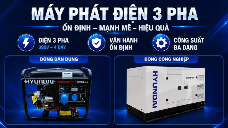 Máy phát điện hyundai 3 pha chính hãng