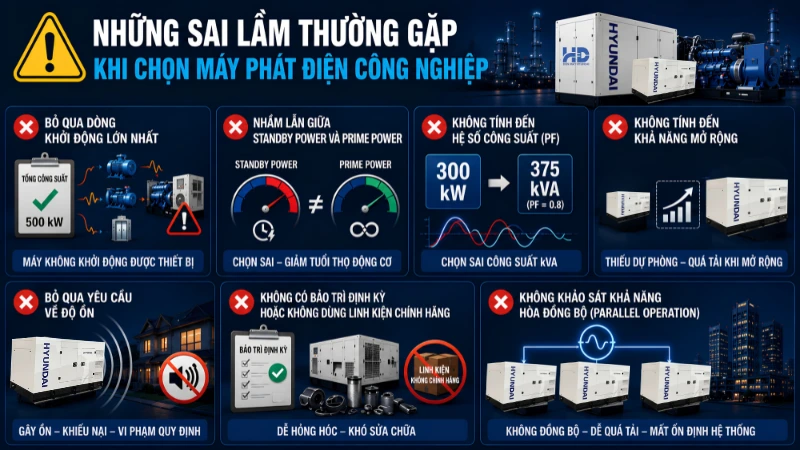 Sai lầm thường gặp máy phát điện công nghiệp hyundai