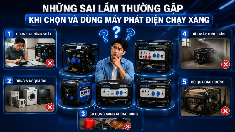 Những sai lầm thường gặp khi chọn và dùng máy phát điện chạy xăng