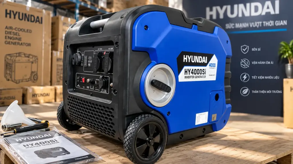 Máy phát điện chạy xăng công suất tối đa 4 KVA HUYNDAI HY4000Si chính hãng